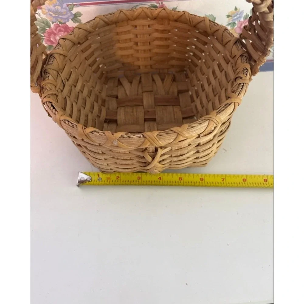 Vintage Woven Splint Wood Basket Handcrafted Rustic Farmhouse Decor Small Handle